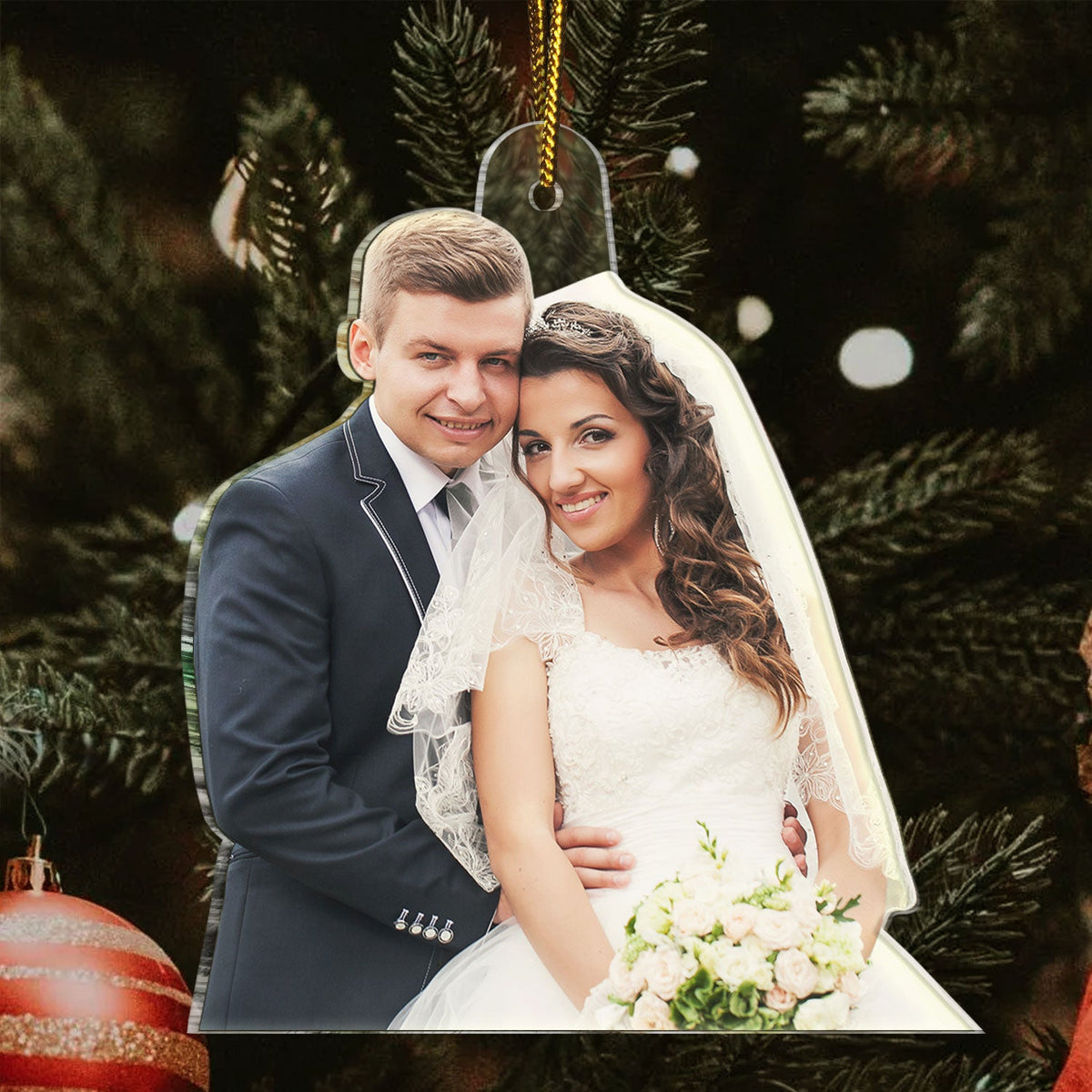 Custom Photo Our First Christmas Married - Gift For Couple, Bride, Groom, Engaged People - Personalized Acrylic Photo Ornament