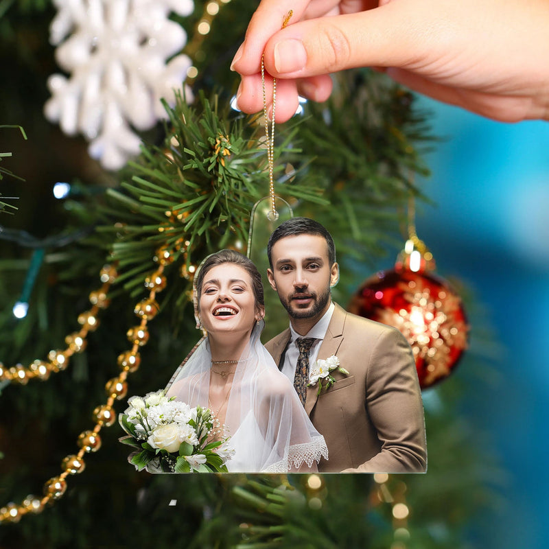Custom Photo Our First Christmas Married - Gift For Couple, Bride, Groom, Engaged People - Personalized Acrylic Photo Ornament