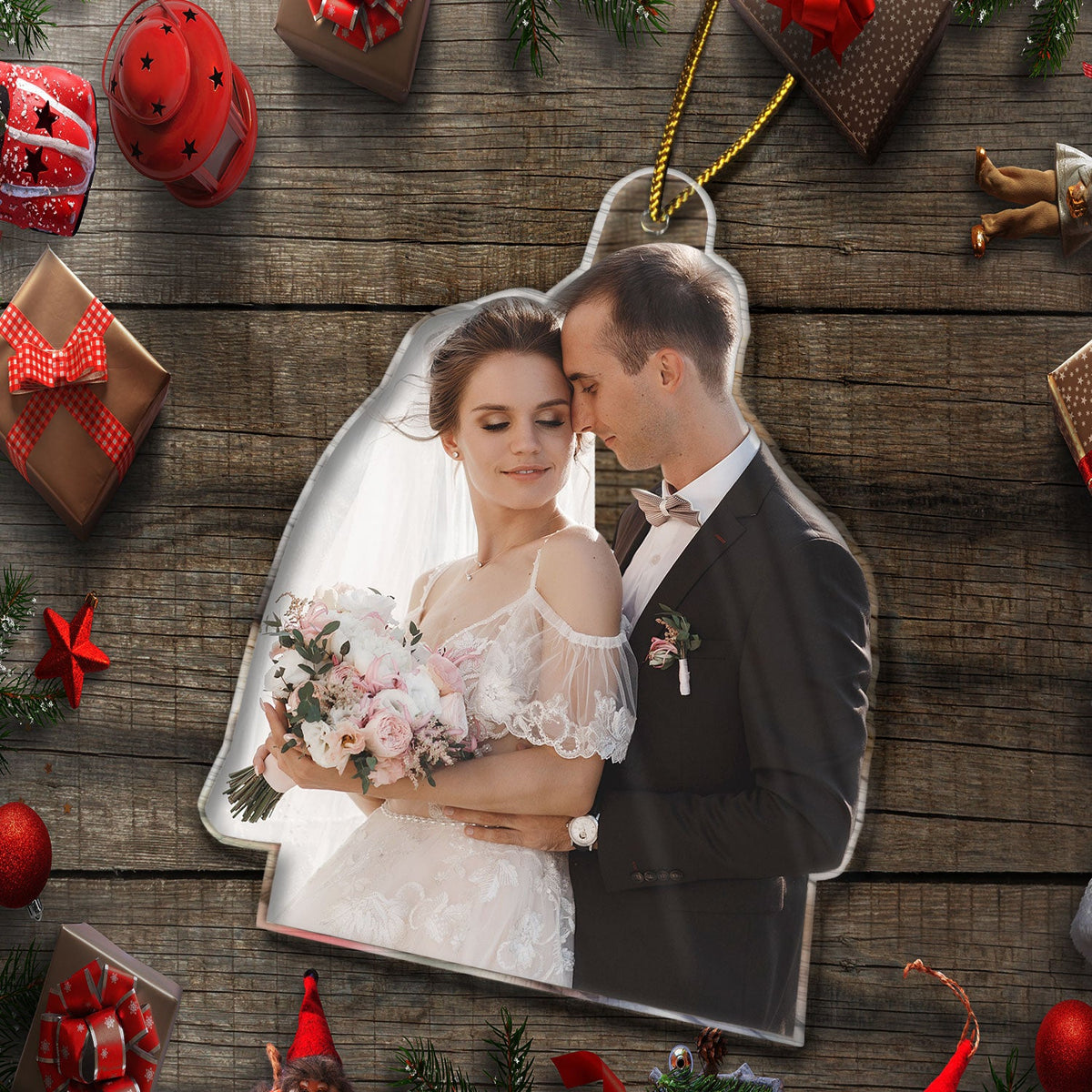 Custom Photo Our First Christmas Married - Gift For Couple, Bride, Groom, Engaged People - Personalized Acrylic Photo Ornament