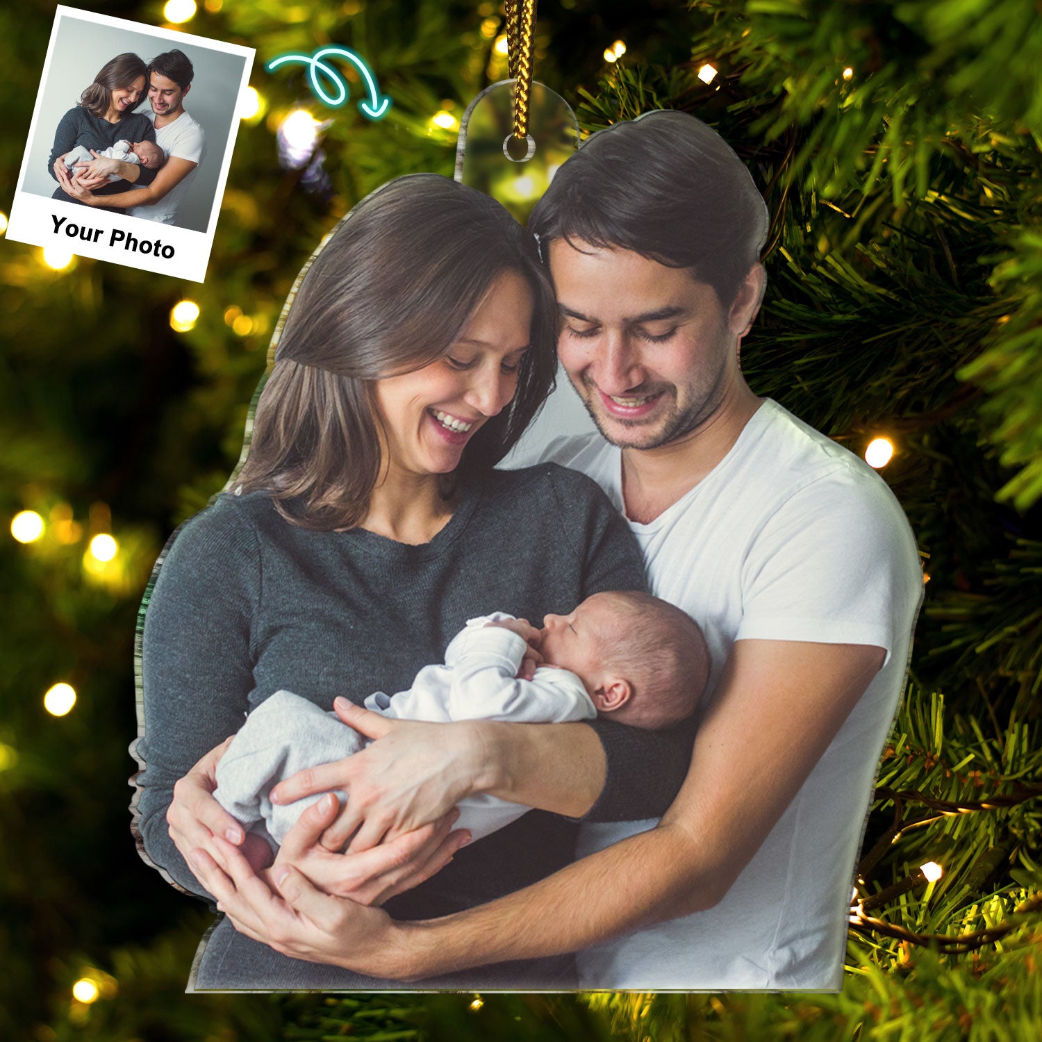 Custom Photo Baby's First Christmas Married - Gift For Family, New Parents - Personalized Acrylic Photo Ornament