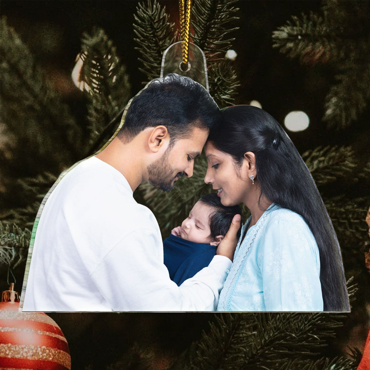 Custom Photo Baby's First Christmas Married - Gift For Family, New Parents - Personalized Acrylic Photo Ornament
