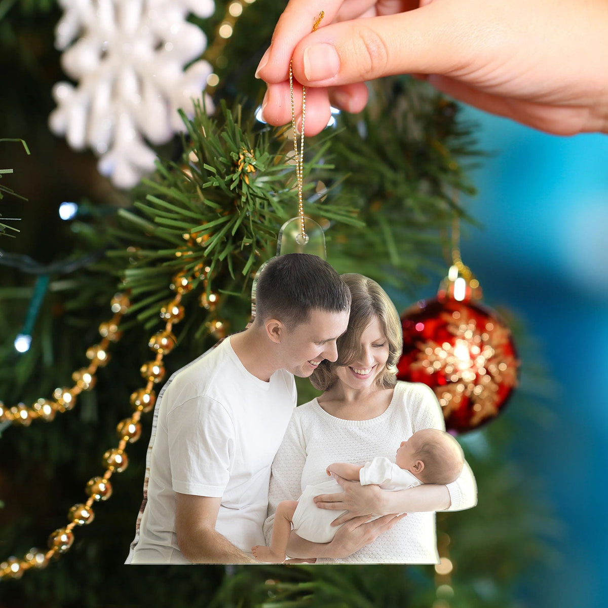 Custom Photo Baby's First Christmas Married - Gift For Family, New Parents - Personalized Acrylic Photo Ornament