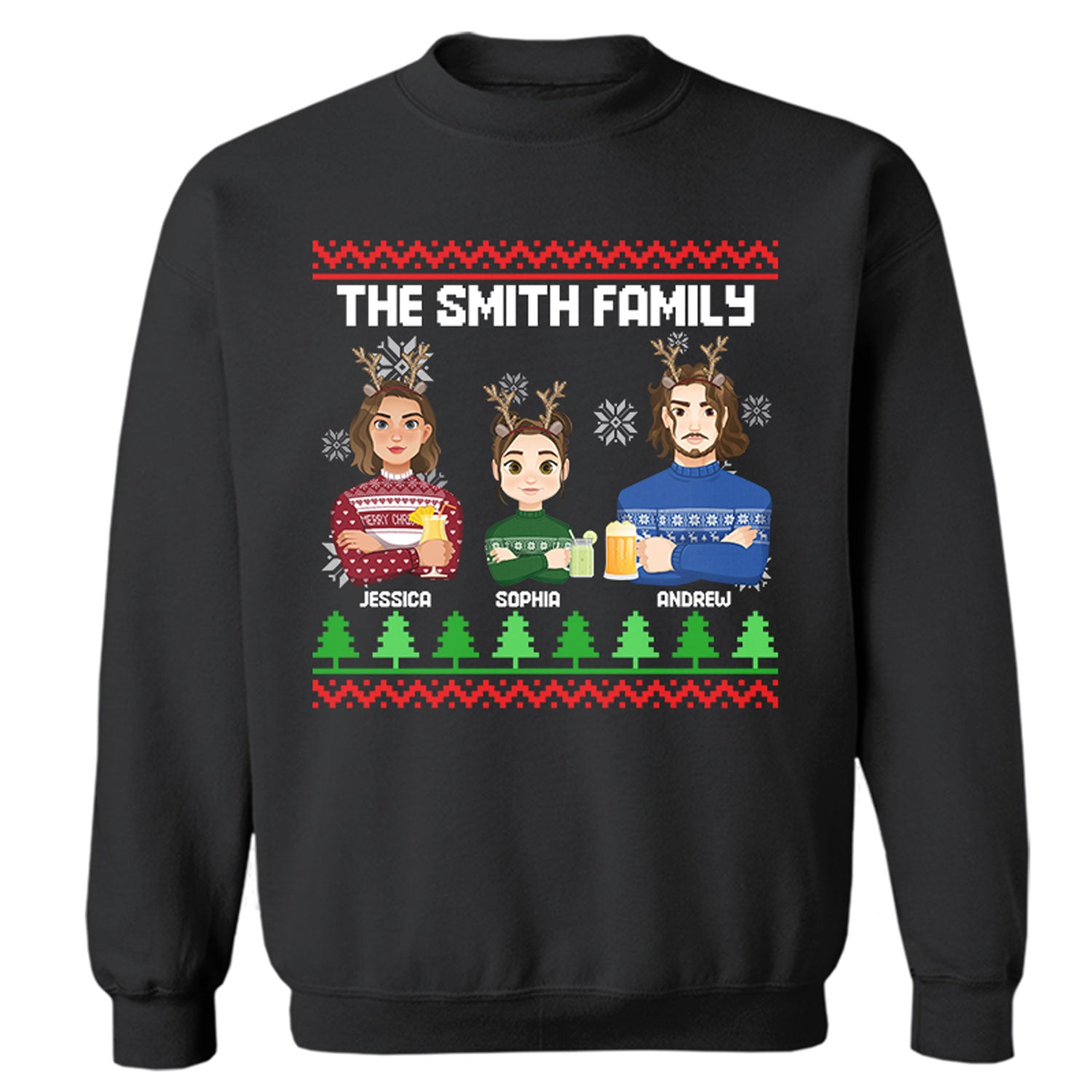 Flat Art Combo Dark - Christmas, Funny Gift For Family, Couple, Dad, Mom, Grandpa, Grandma - Personalized Sweatshirt
