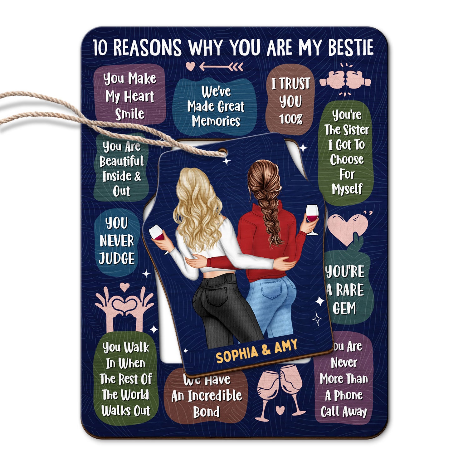 10 Reasons Why You Are My Bestie - Holiday, Birthday, Loving Gift For Friends, Colleagues - Personalized Wooden Card With Pop Out Ornament