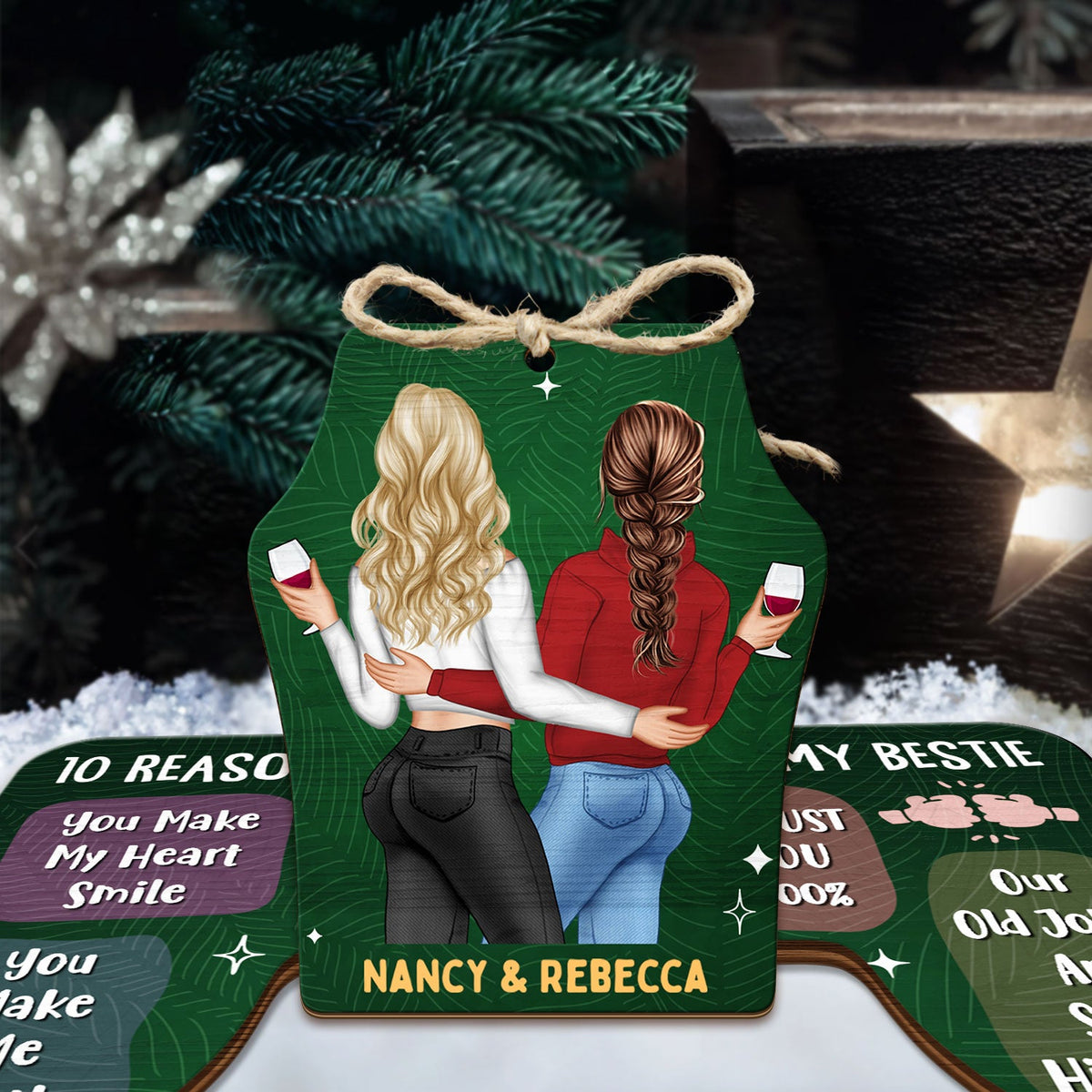 10 Reasons Why You Are My Bestie - Holiday, Birthday, Loving Gift For Friends, Colleagues - Personalized Wooden Card With Pop Out Ornament