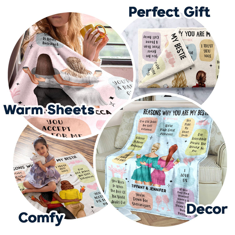 Reasons Why You Are My Bestie Version 2 - Holiday, Birthday, Loving Gift For Friends, Colleagues - Personalized Fleece Blanket