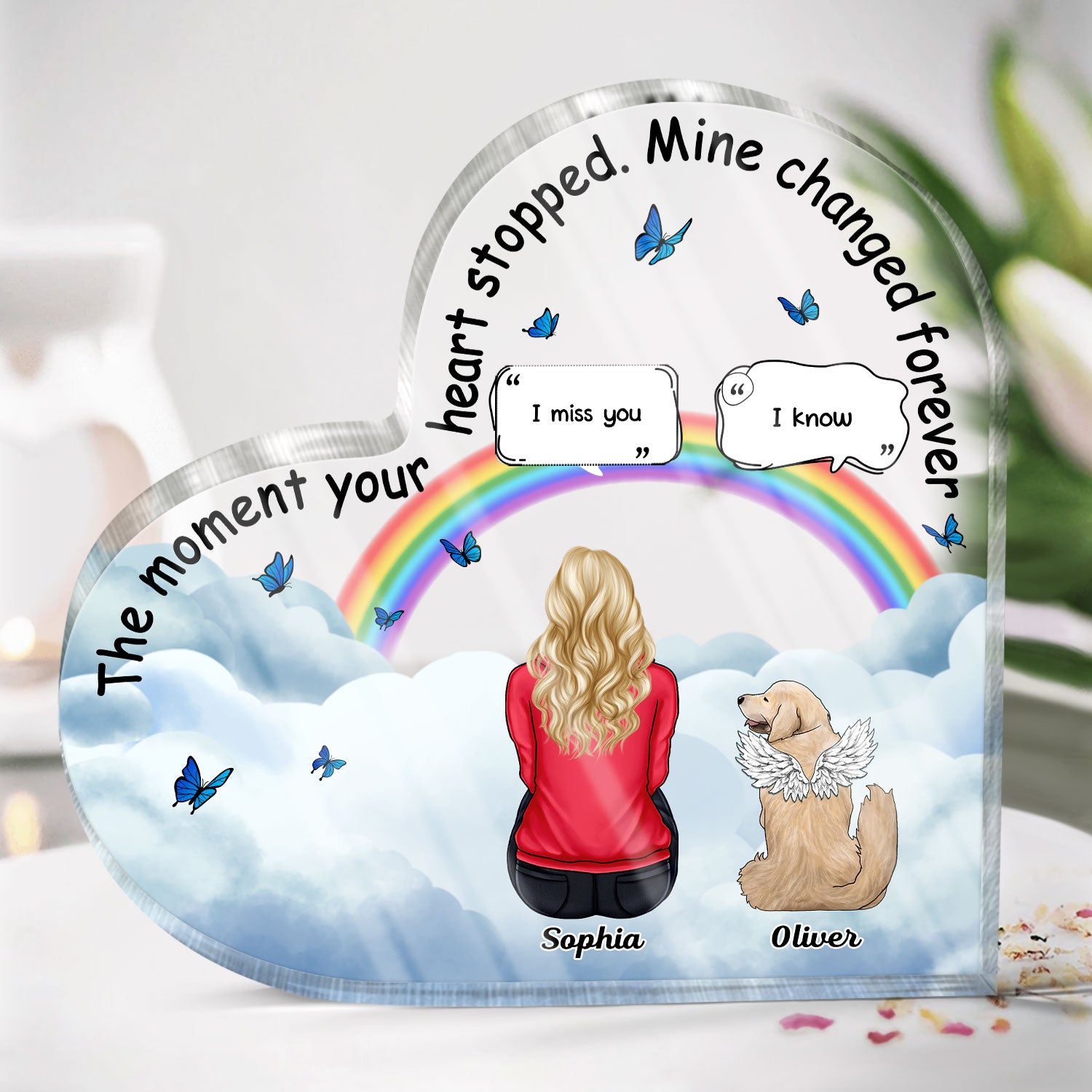 The Moment Your Heart Stopped - Memorial Gift For Pet Lovers, Dog Mom, Dog Dad, Cat Mom, Cat Dad - Personalized Heart Shaped Acrylic Plaque