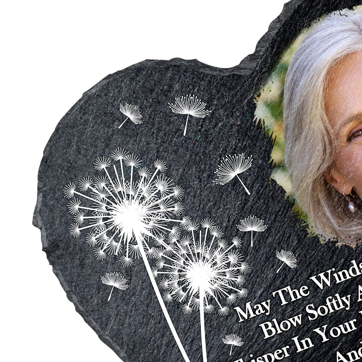 Custom Photo May The Winds Of Heaven Blow Softly - Memorial Gift For Family, Friends, Siblings, Dog Lovers, Cat Lovers - Personalized Heart Memorial Garden Stone