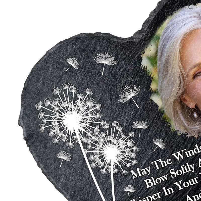 Custom Photo May The Winds Of Heaven Blow Softly - Memorial Gift For Family, Friends, Siblings, Dog Lovers, Cat Lovers - Personalized Heart Memorial Garden Stone