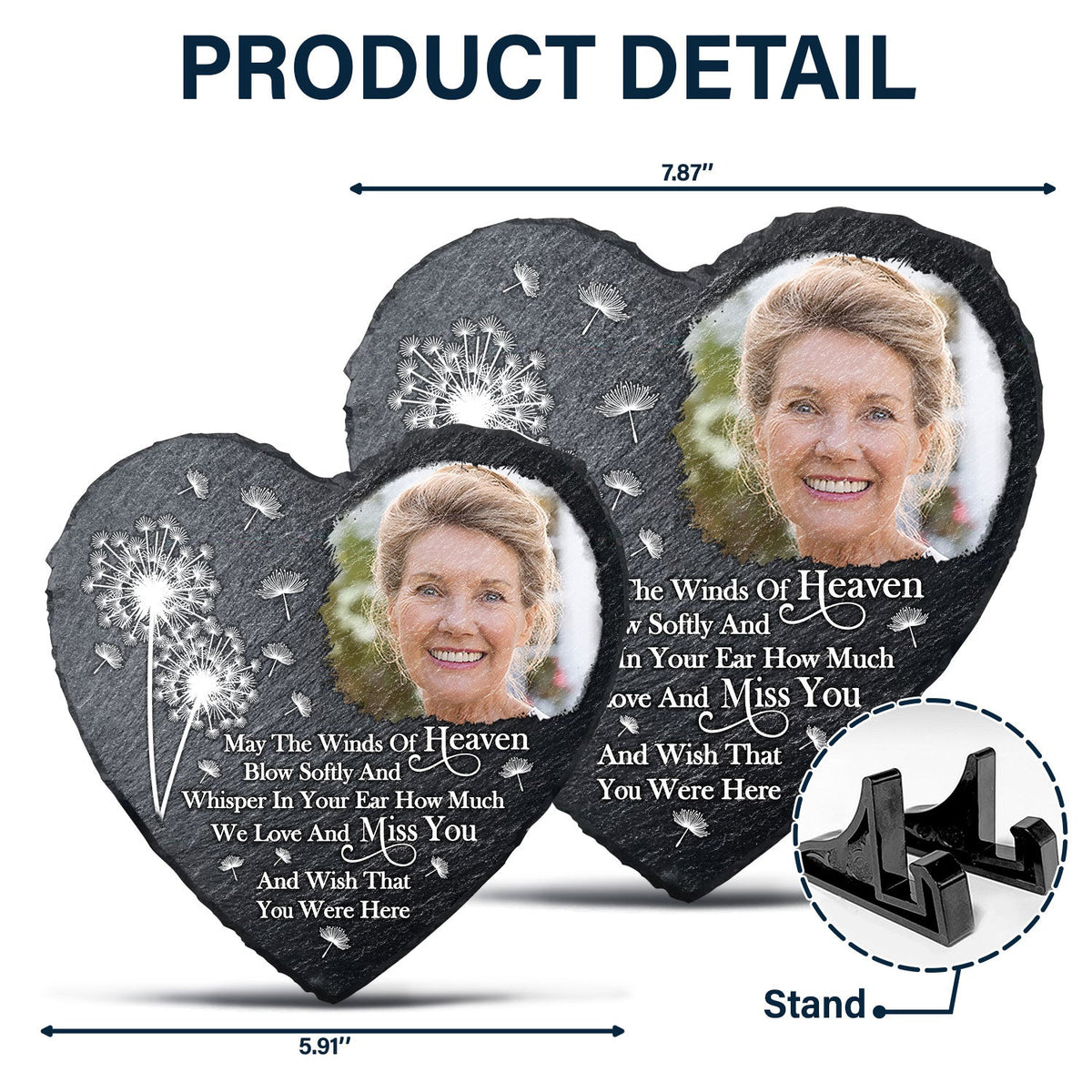 Custom Photo May The Winds Of Heaven Blow Softly - Memorial Gift For Family, Friends, Siblings, Dog Lovers, Cat Lovers - Personalized Heart Memorial Garden Stone