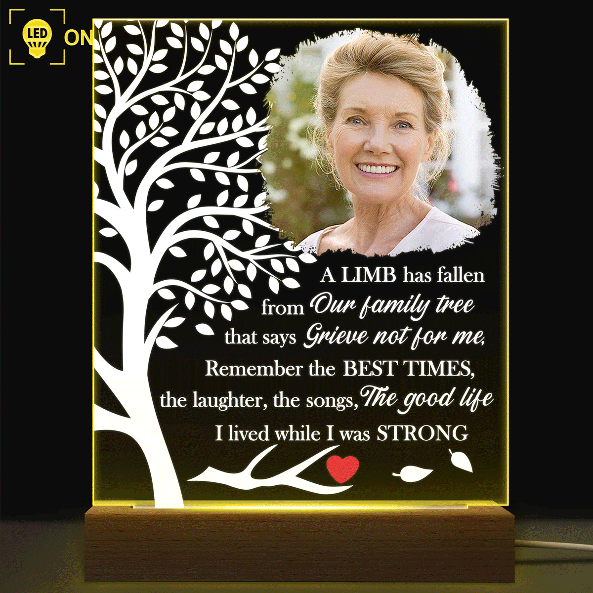 Custom Photo A Limb Has Fallen Memorial Gift Personalized Shaped Plaque Light Bases