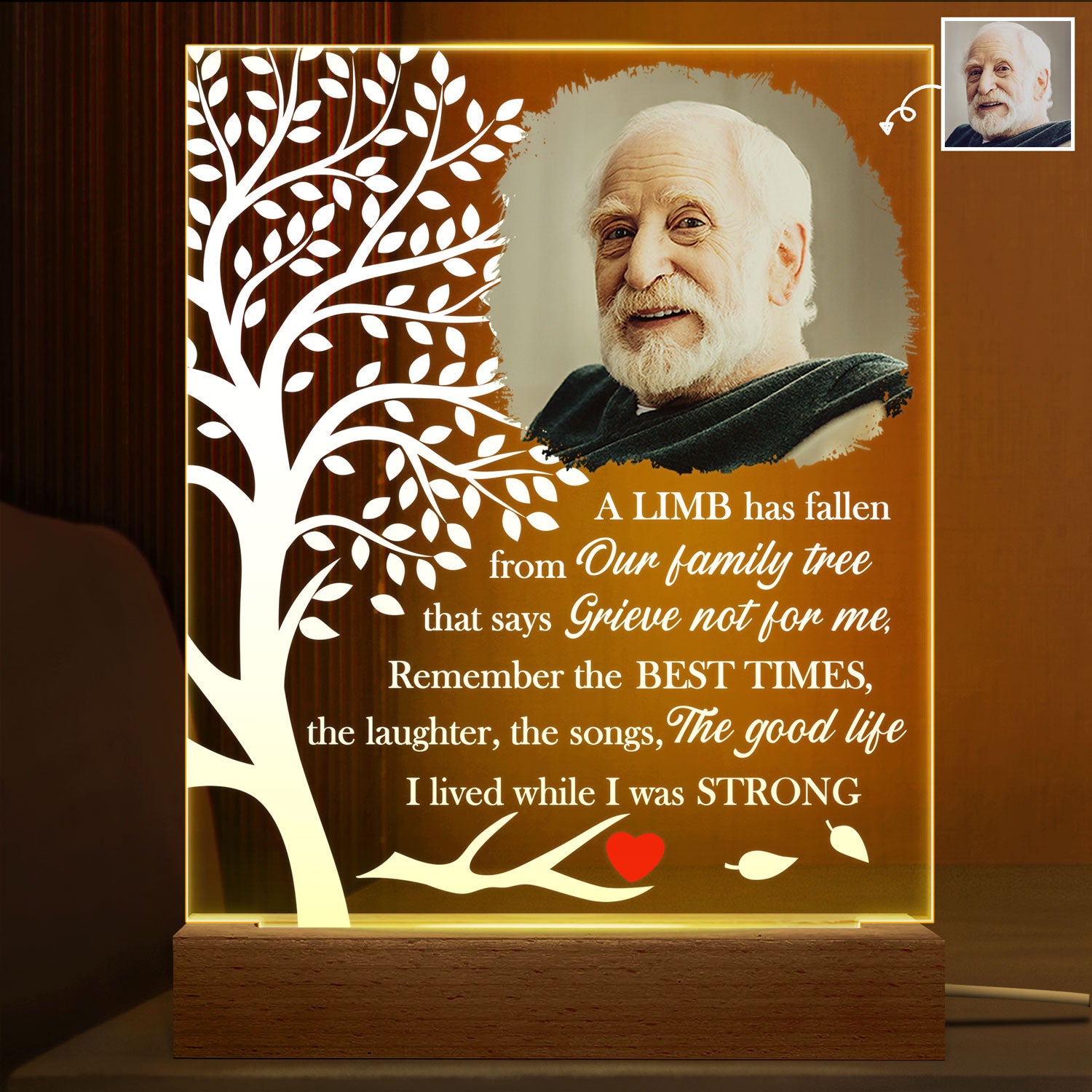 Custom Photo A Limb Has Fallen - Memorial Gift For Family, Cat Lovers, Dog Lovers - Personalized 3D Led Light Wooden Base
