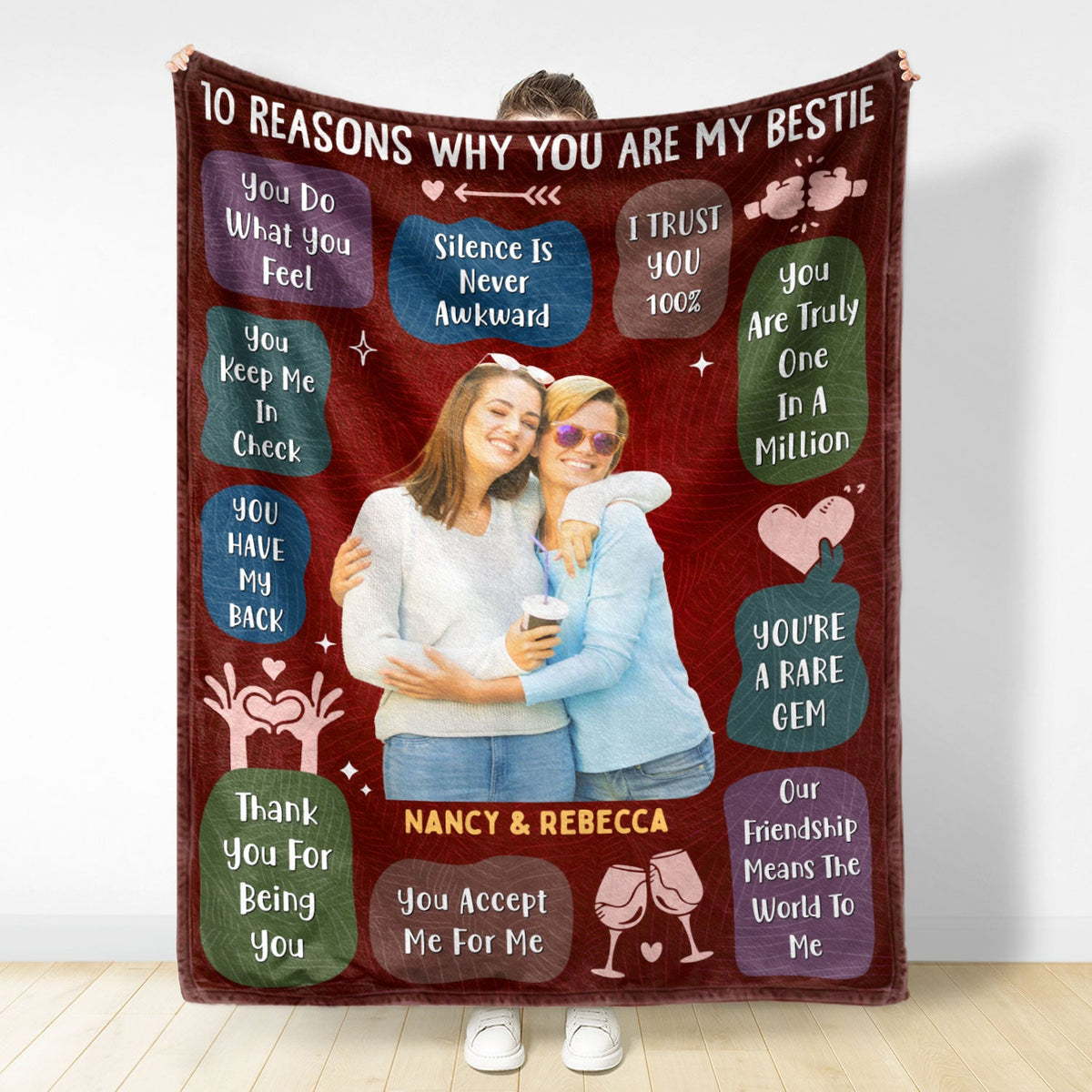 Custom Photo 10 Reasons Why You Are My Bestie - Holiday, Birthday, Loving Gift For Friends, Colleagues - Personalized Fleece Blanket