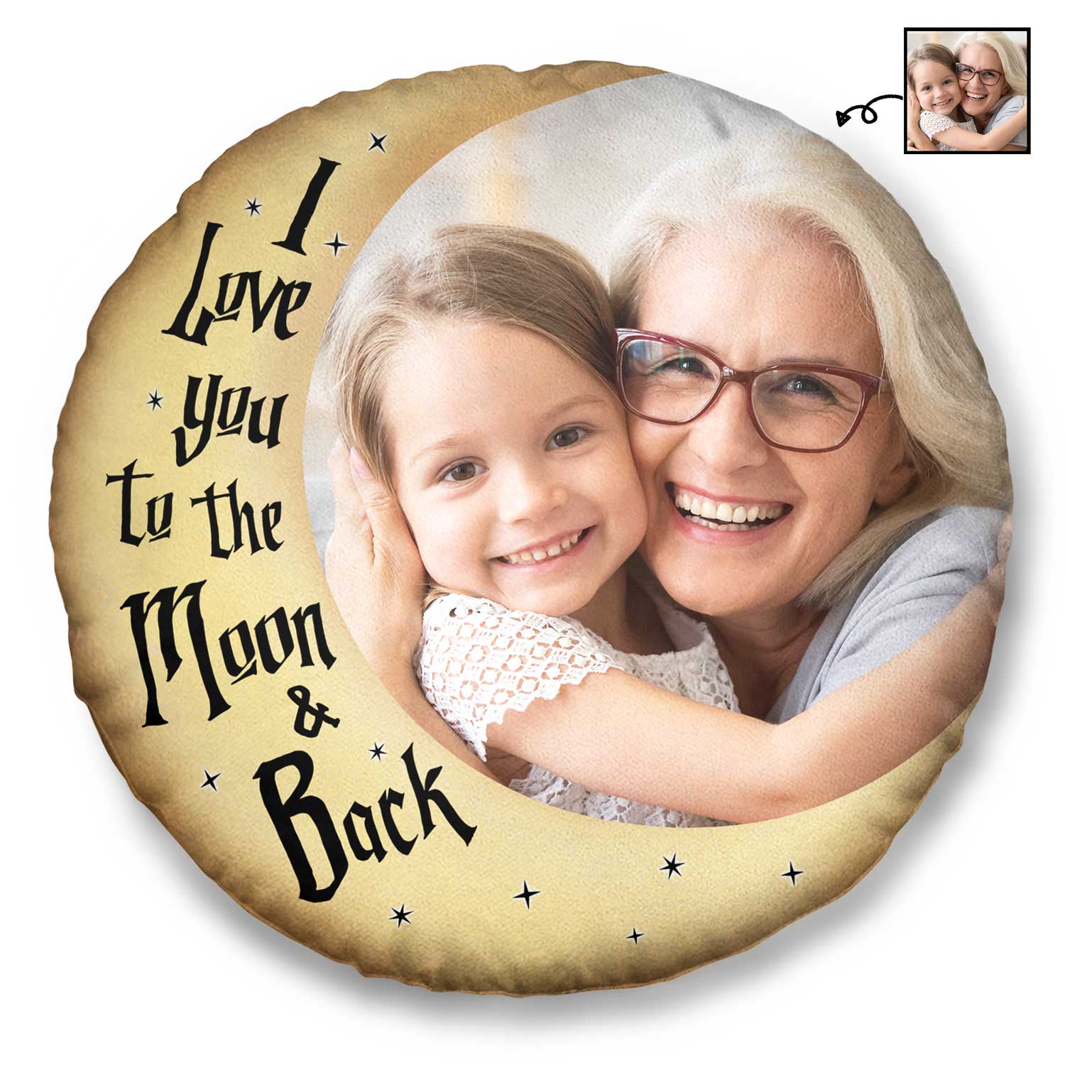 Custom Photo I Love You To The Moon And Back - Gift For Grandma, Mom, Couples, Dog Lovers, Cat Lovers - Personalized Round Pillow
