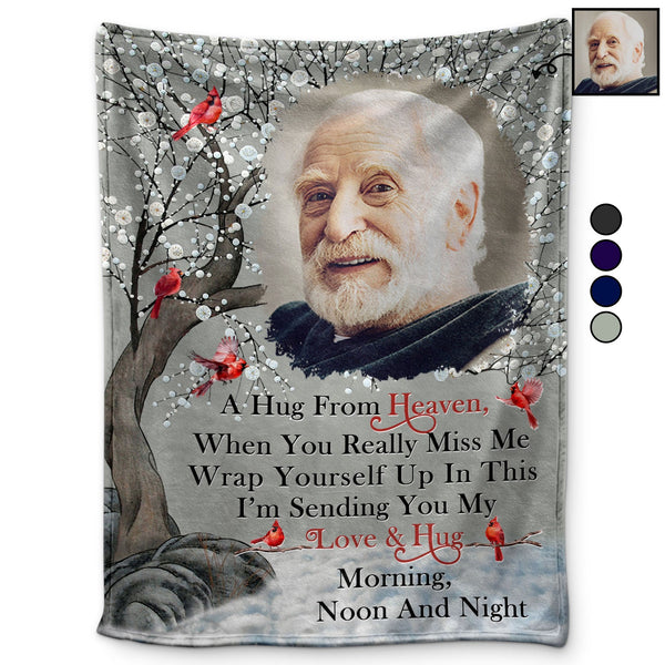 Custom Photo A Hug From Heaven - Memorial Gift For Family, Friends, Siblings - Personalized Fleece Blanket