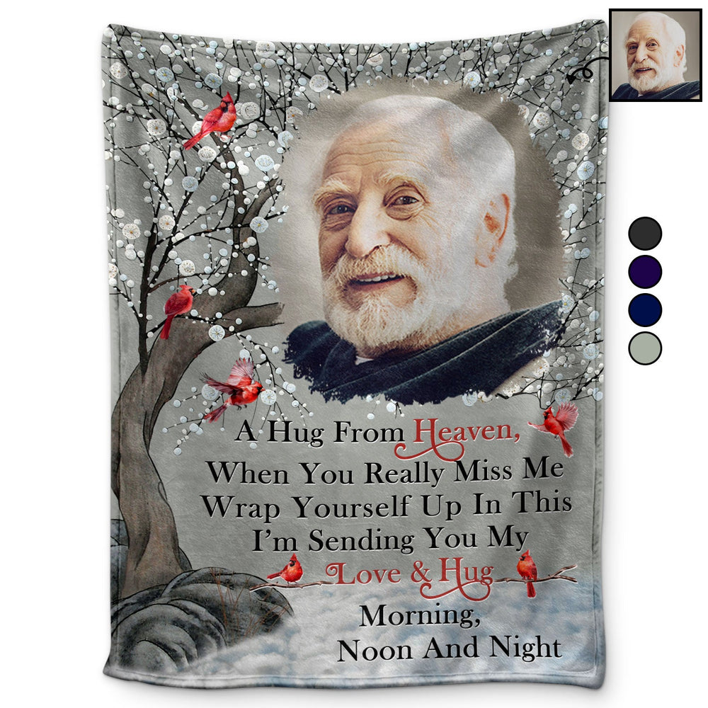 Custom Photo A Hug From Heaven - Memorial Gift For Family, Friends, Siblings - Personalized Fleece Blanket