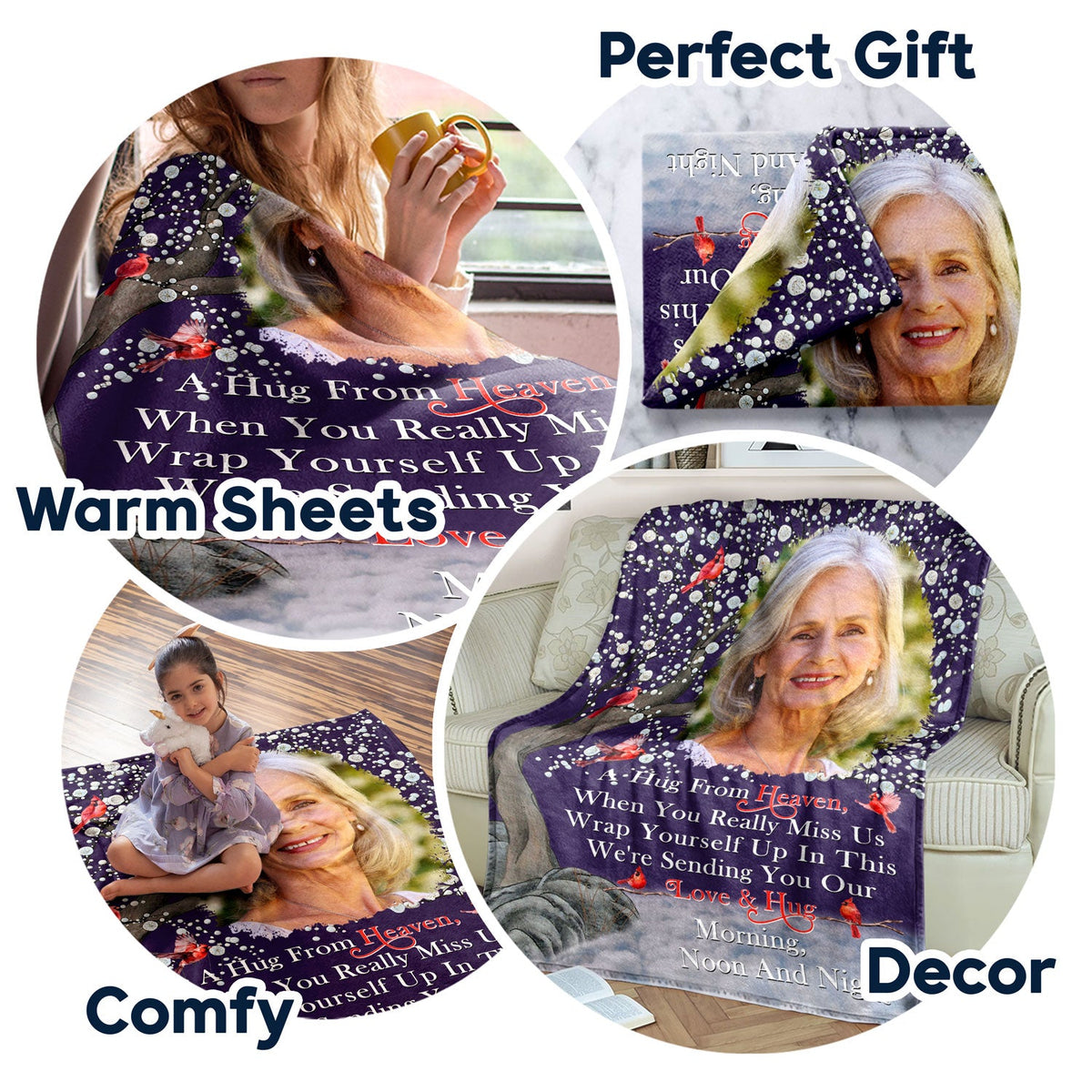 Custom Photo A Hug From Heaven - Memorial Gift For Family, Friends, Siblings - Personalized Fleece Blanket