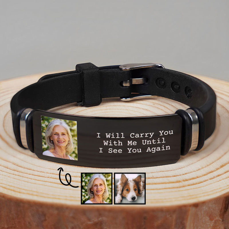 Custom Photo I'll Carry You - Memorial Gift For Family, Siblings, Friends, Dog Lovers, Cat Lovers - Personalized Engraved Bracelet