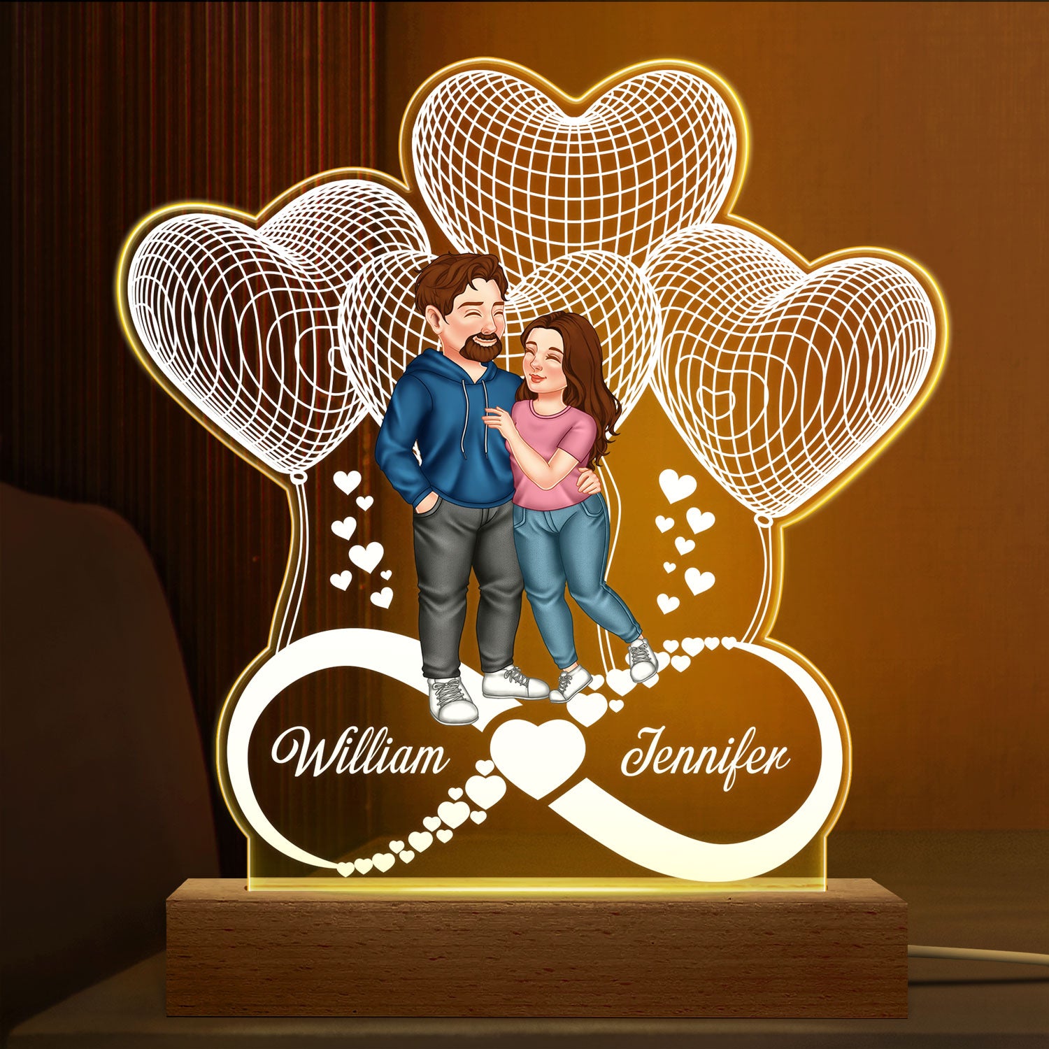 Arm In Arm Forever Love - Anniversary Gift For Spouse, Husband, Wife, Couple - Personalized 3D Led Light Wooden Base