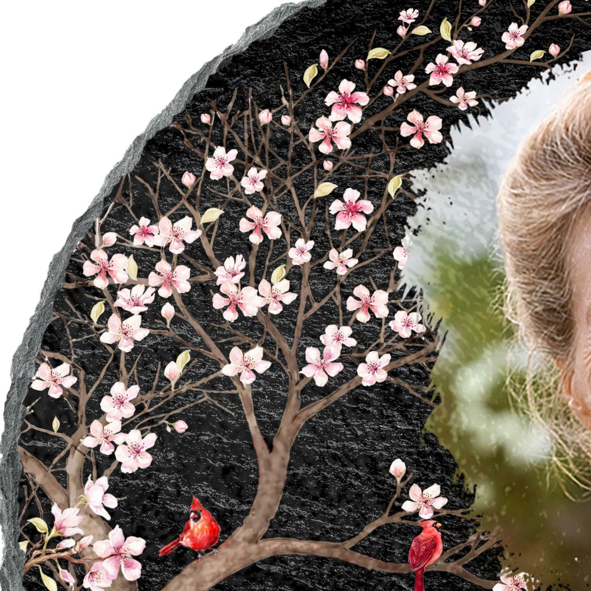 Photo personnalisée « Je suis toujours avec toi » Arbre en fleurs – Cadeau commémoratif pour la famille et les amis – Pierre commémorative circulaire personnalisée pour jardin