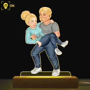Couple drôle portant un sac - Cadeau pour couple, mari, femme - Base en bois avec lumière LED 3D personnalisée