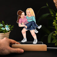 Couple drôle portant un sac - Cadeau pour couple, mari, femme - Base en bois avec lumière LED 3D personnalisée