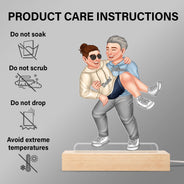 Couple drôle portant un sac - Cadeau pour couple, mari, femme - Base en bois avec lumière LED 3D personnalisée