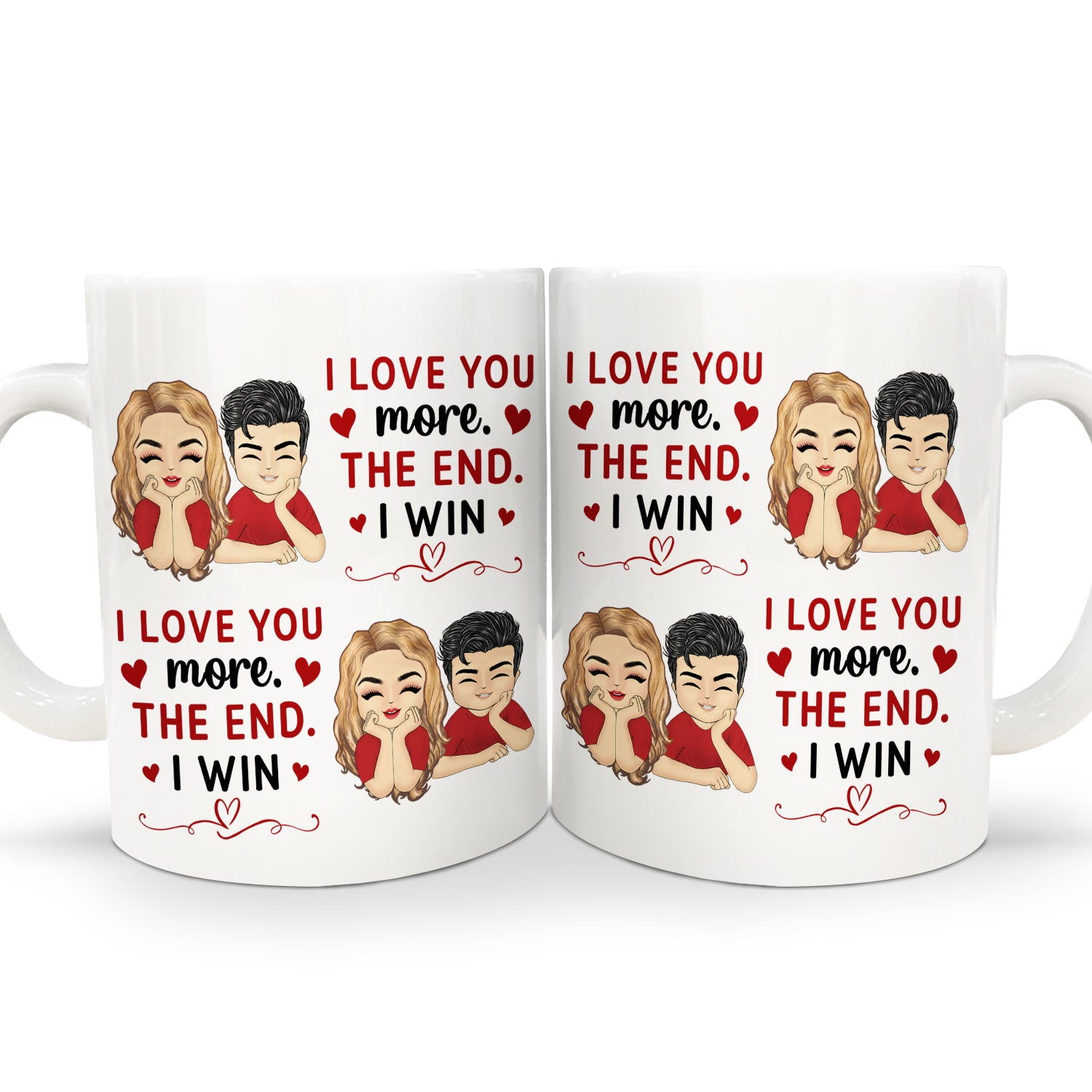 Chibi Couple I Love You More The End I Win - Anniversary Gift For Spouse, Husband, Wife - Personalized White Edge-to-Edge Mug