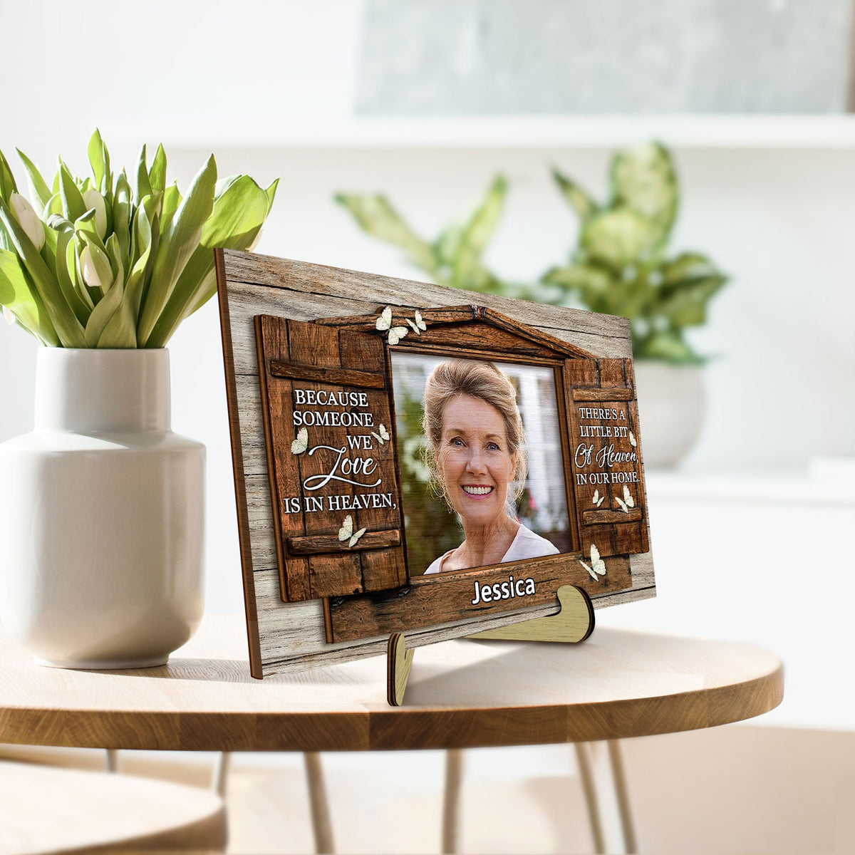 Photo personnalisée « Je suis toujours avec toi » pour fenêtre - Cadeau commémoratif et affectueux pour la famille, les frères et sœurs, les amis - Plaque en bois personnalisée à 2 couches avec support 