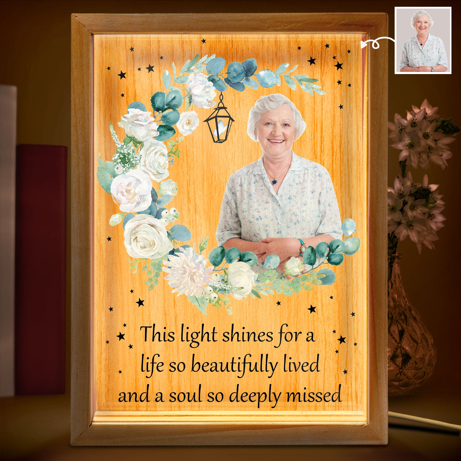 Custom Photo Shines For A Life So Beautifully Lived - Loving, Memorial Gift For Family, Siblings, Friends - Personalized Picture Frame Light Box