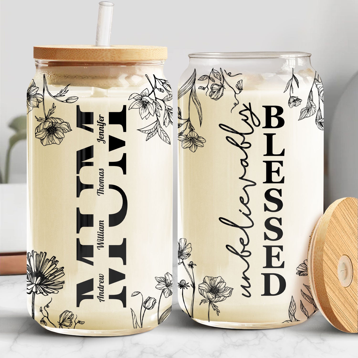 Unbelievably Blessed - Birthday, Loving Gift For Mom, Nana, Mum, Mother - Personalized Clear Glass Can