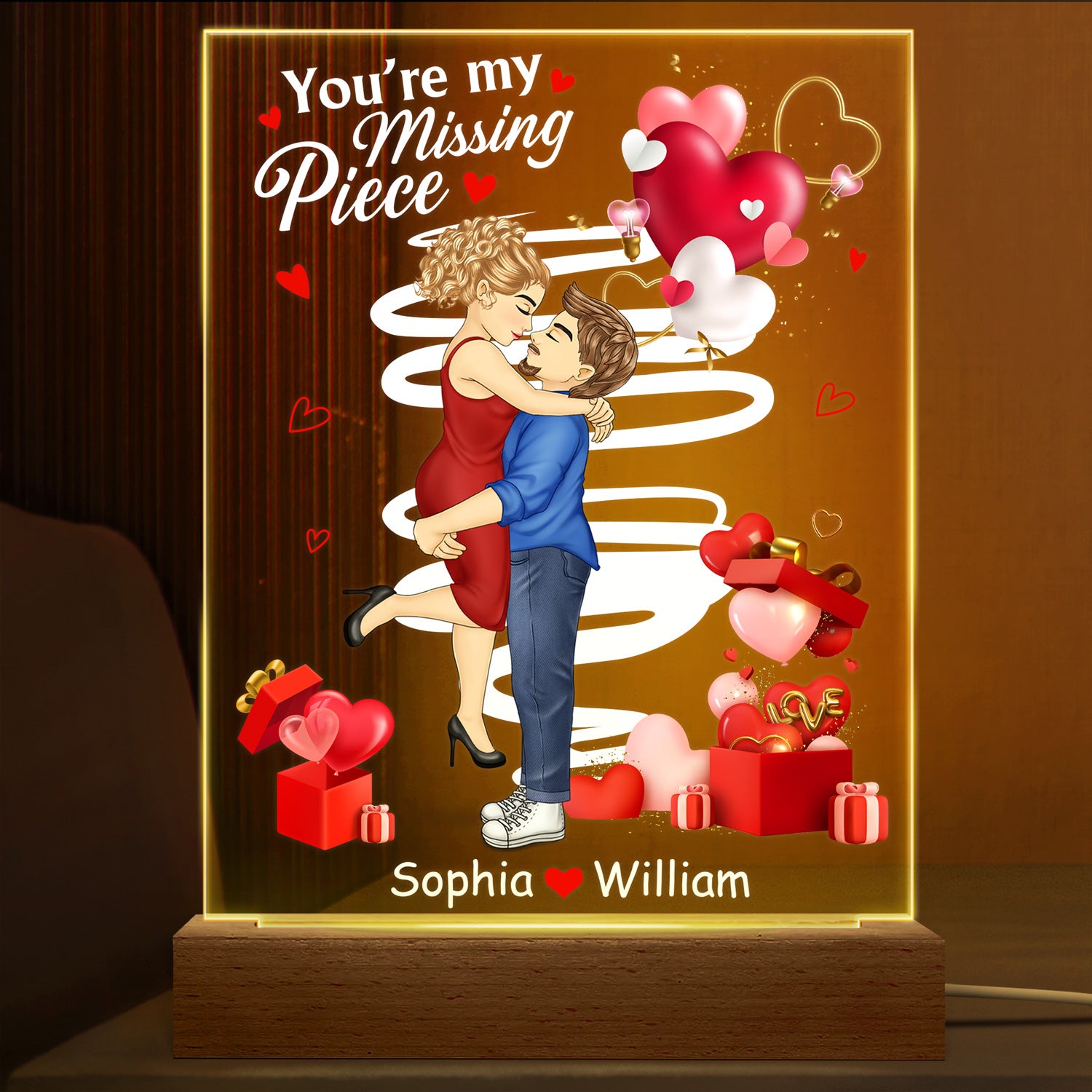You're My Missing Piece - Loving, Anniversary Gift For Spouse, Husband, Wife - Personalized 3D Led Light Wooden Base