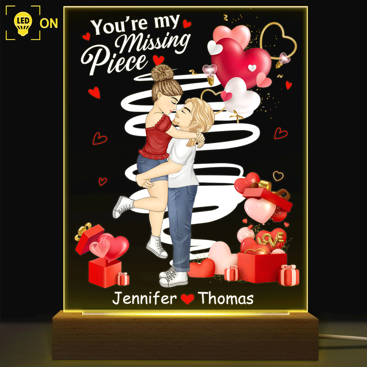 You're My Missing Piece Custom Husband Wife Personalized Shaped Plaque Light Bases