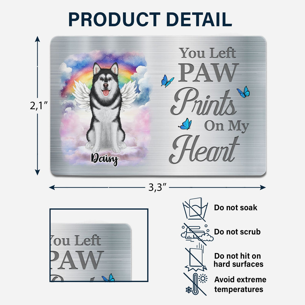 Photo personnalisée avec empreintes de pattes sur mon cœur - Cadeau commémoratif pour les propriétaires et les amoureux des animaux - Carte portefeuille en aluminium personnalisée