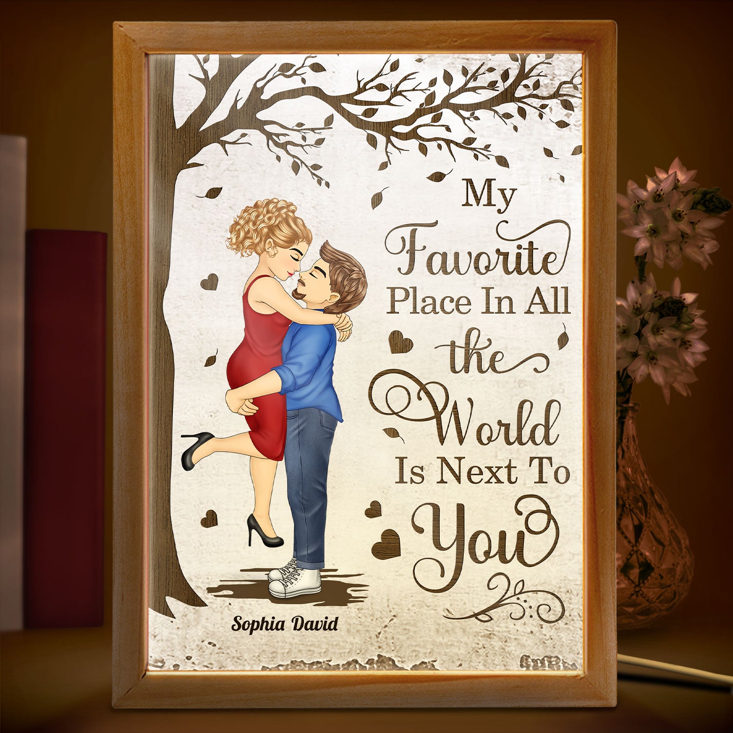 Carrying Couple My Favourite Place In The World - Loving, Anniversary Gift For Spouse, Husband, Wife - Personalized Picture Frame Light Box