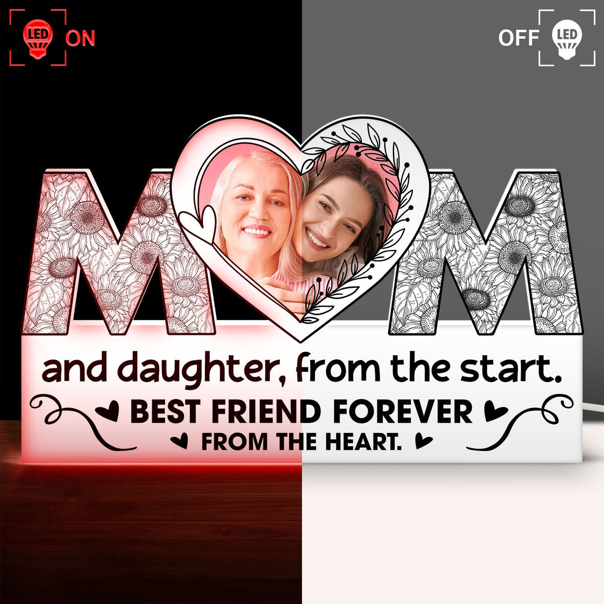 Custom Photo Mom And Daughter Best Friend Forever From The Heart - Birthday, Loving Gift For Mother - Personalized Custom Shaped Photo Light Box