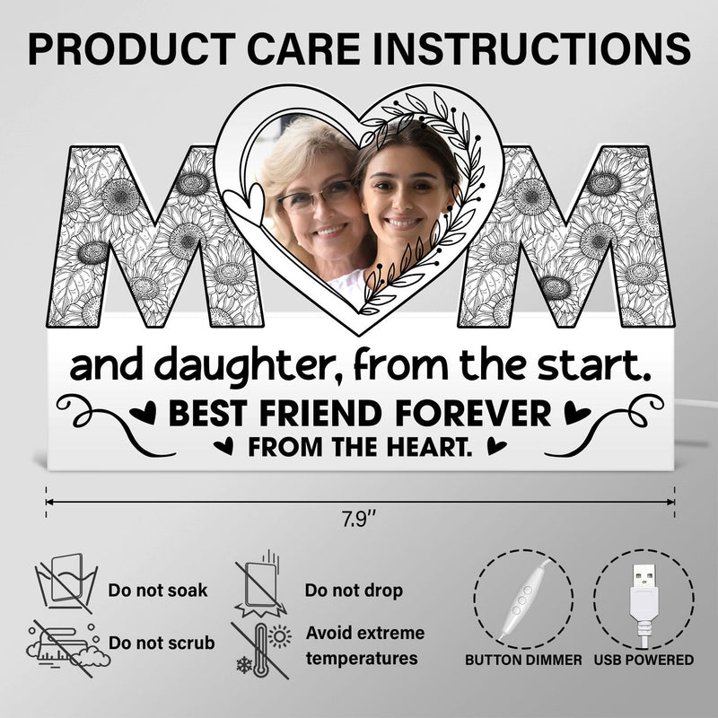 Custom Photo Mom And Daughter Best Friend Forever From The Heart - Birthday, Loving Gift For Mother - Personalized Custom Shaped Photo Light Box