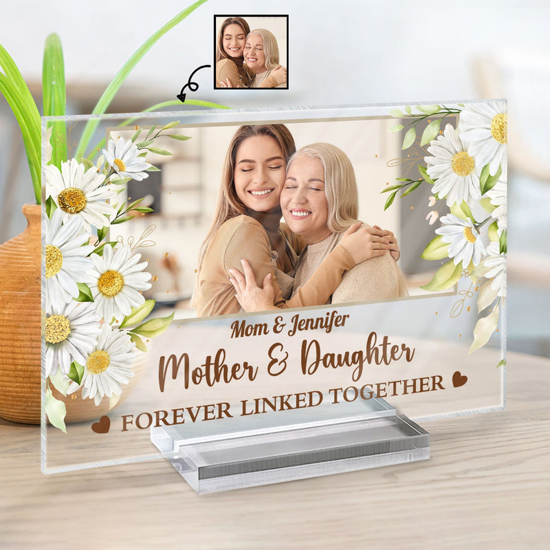 Custom Photo Mother And Daughters Forever Linked Together - Birthday, Loving Gift For Mom, Mum, Nana - Personalized Horizontal Rectangle Acrylic Plaque