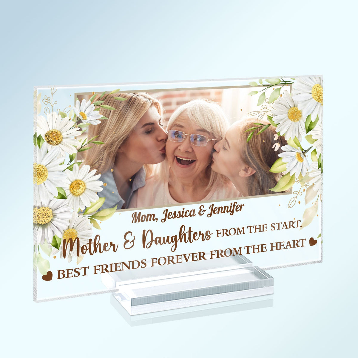 Custom Photo Mother And Daughters Forever Linked Together - Birthday, Loving Gift For Mom, Mum, Nana - Personalized Horizontal Rectangle Acrylic Plaque