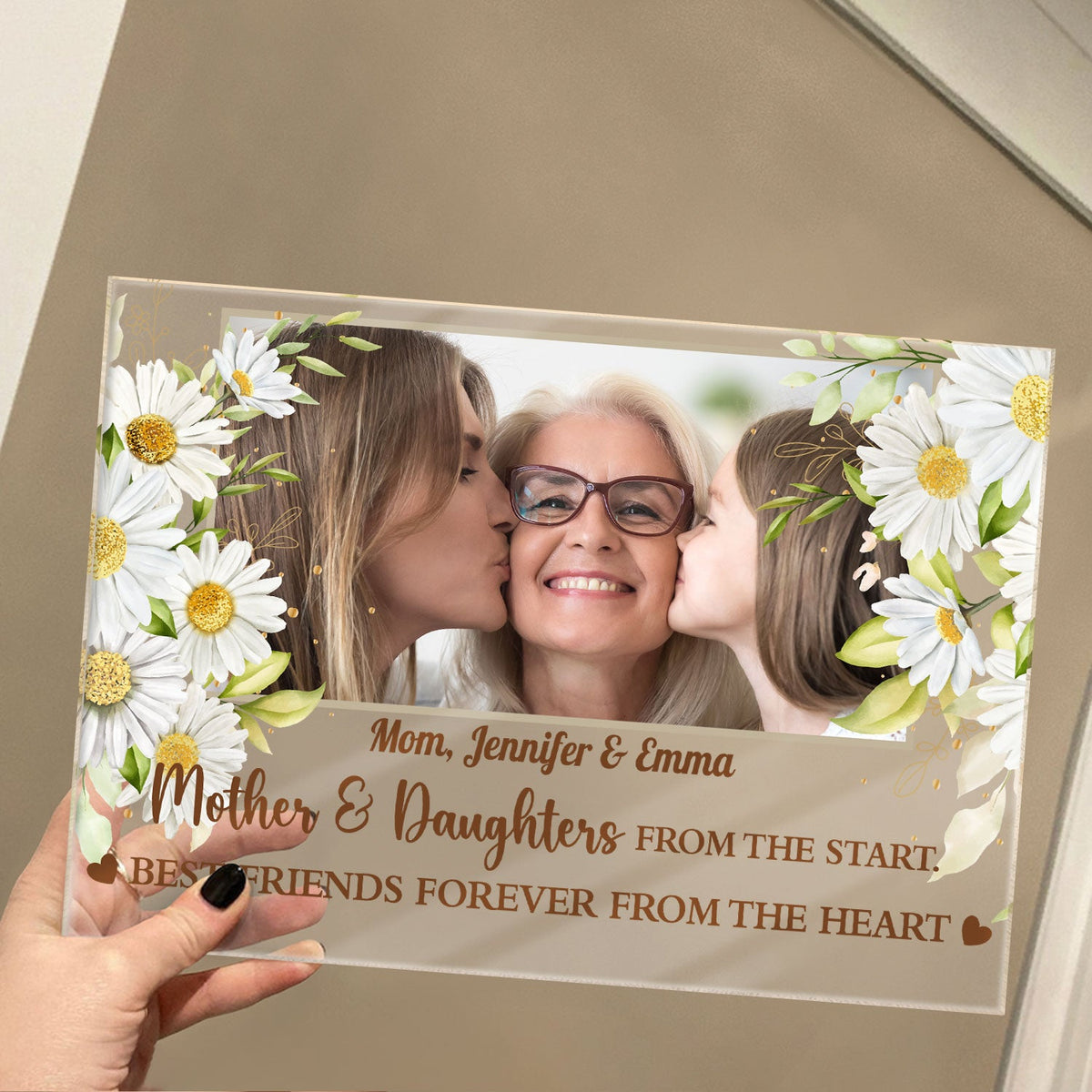 Custom Photo Mother And Daughters Forever Linked Together - Birthday, Loving Gift For Mom, Mum, Nana - Personalized Horizontal Rectangle Acrylic Plaque