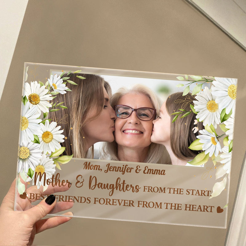 Custom Photo Mother And Daughters Forever Linked Together - Birthday, Loving Gift For Mom, Mum, Nana - Personalized Horizontal Rectangle Acrylic Plaque