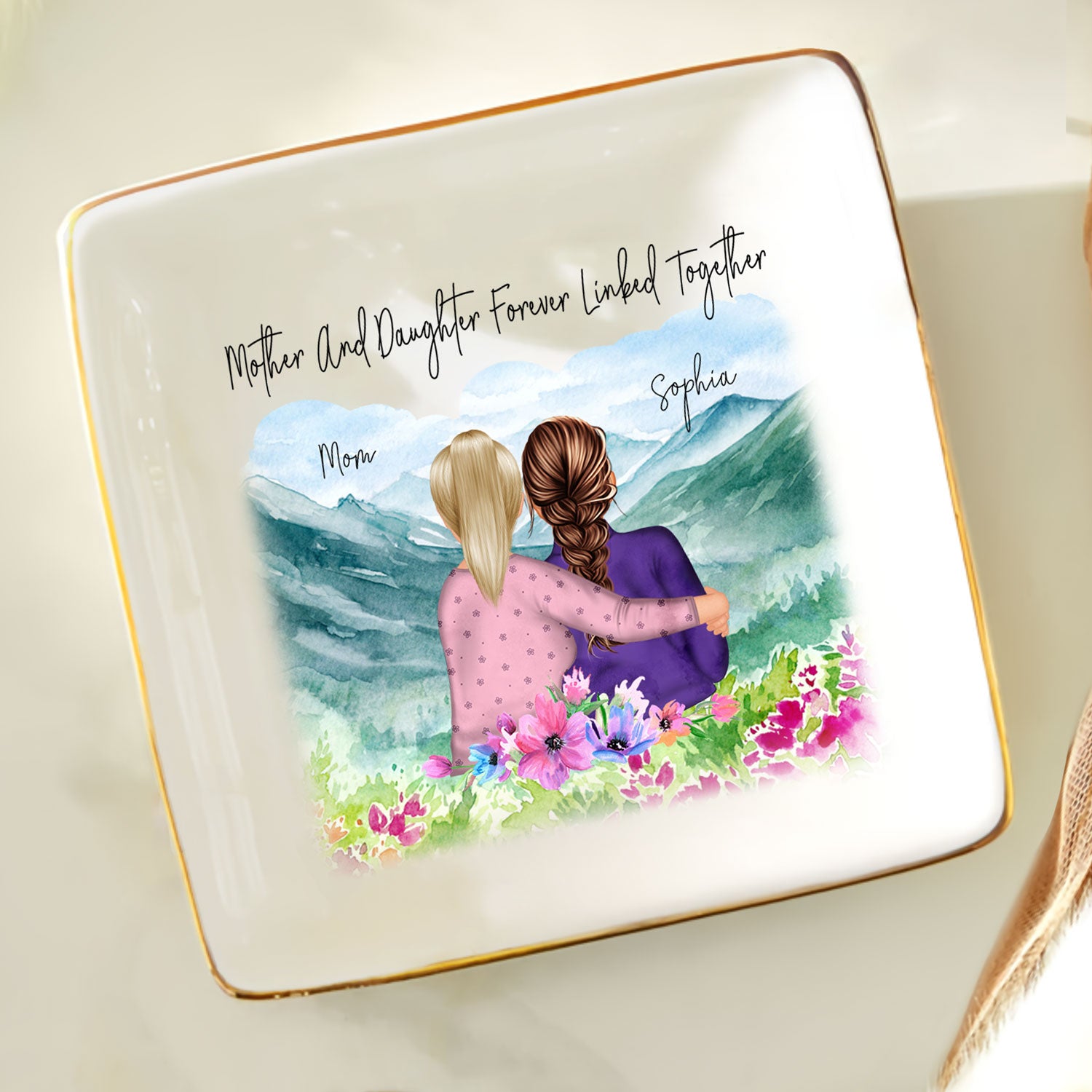 Mother Daughter Forever Linked Together - Birthday, Loving Gift For Mom, Nana - Personalized Ring Dish