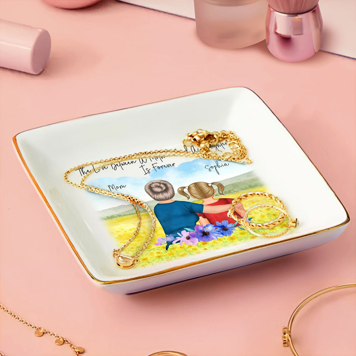 Mère et fille unies pour toujours - Cadeau d'anniversaire et d'amour pour maman et grand-mère - Porte-bague personnalisé