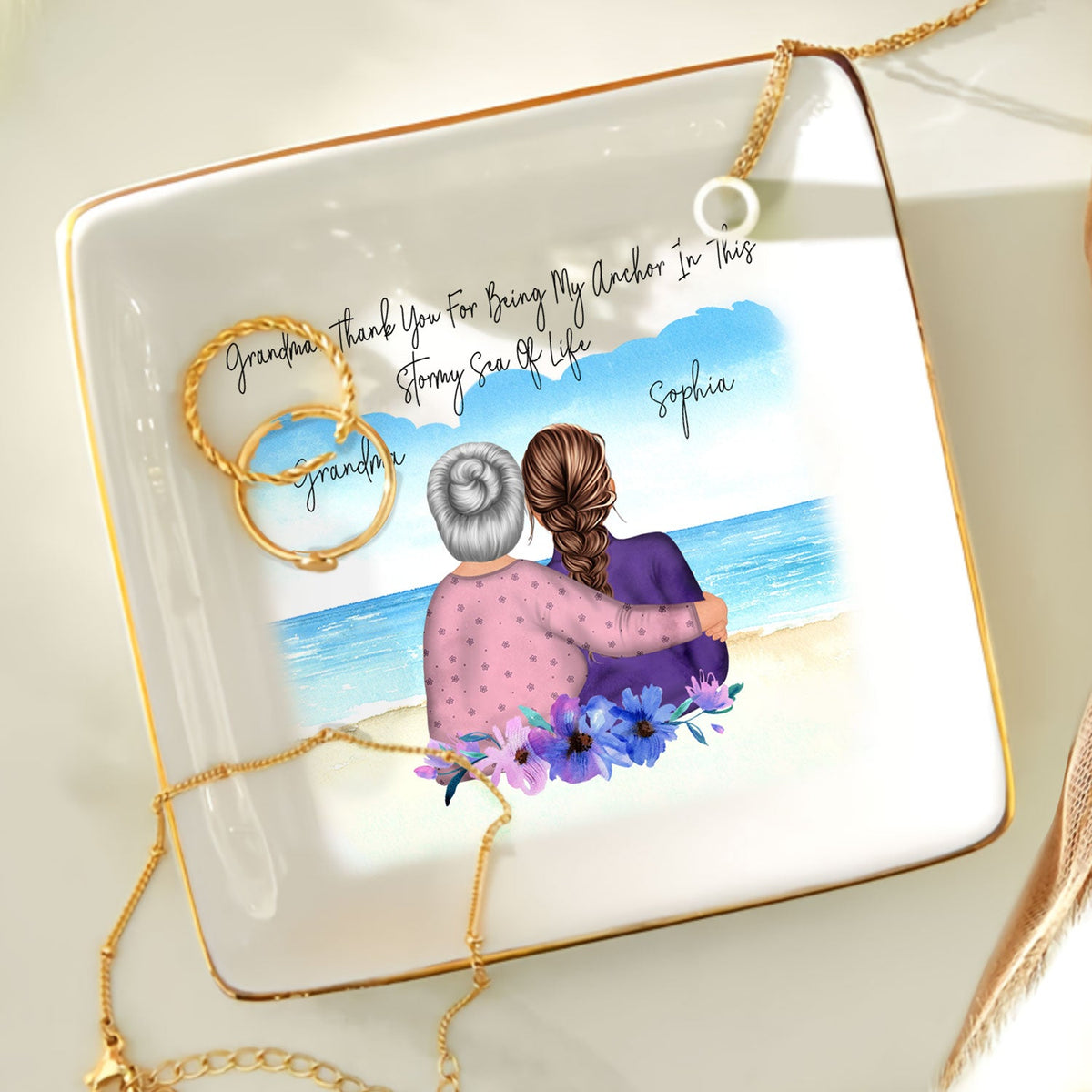 Mère et fille unies pour toujours - Cadeau d'anniversaire et d'amour pour maman et grand-mère - Porte-bague personnalisé
