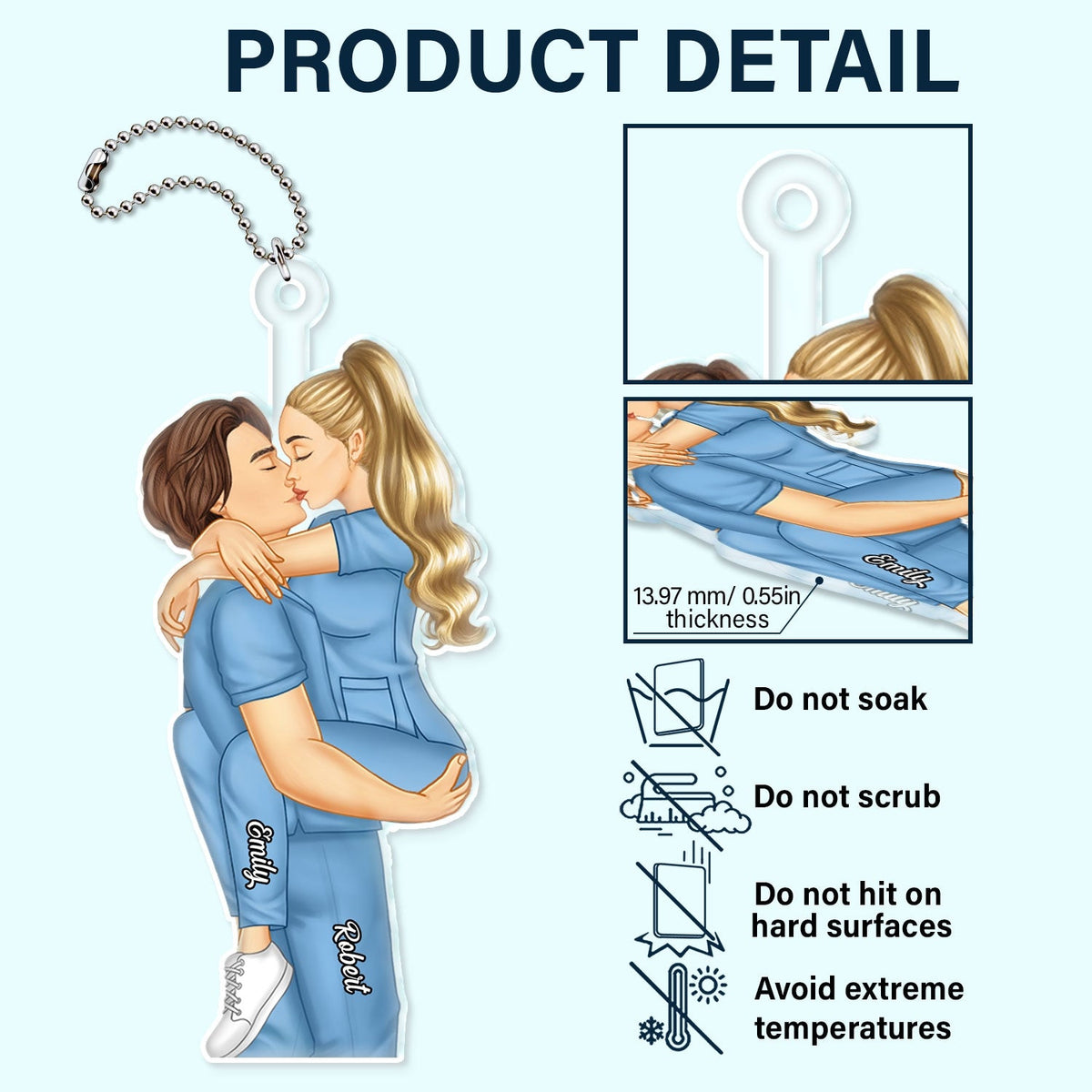 Couple s'embrassant, profession - Cadeau pour couple, infirmière, pompier, policier - Cintre de voiture en acrylique personnalisé