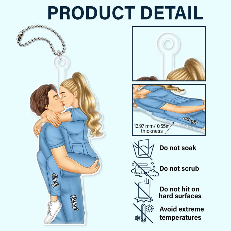 Couple s'embrassant, profession - Cadeau pour couple, infirmière, pompier, policier - Cintre de voiture en acrylique personnalisé