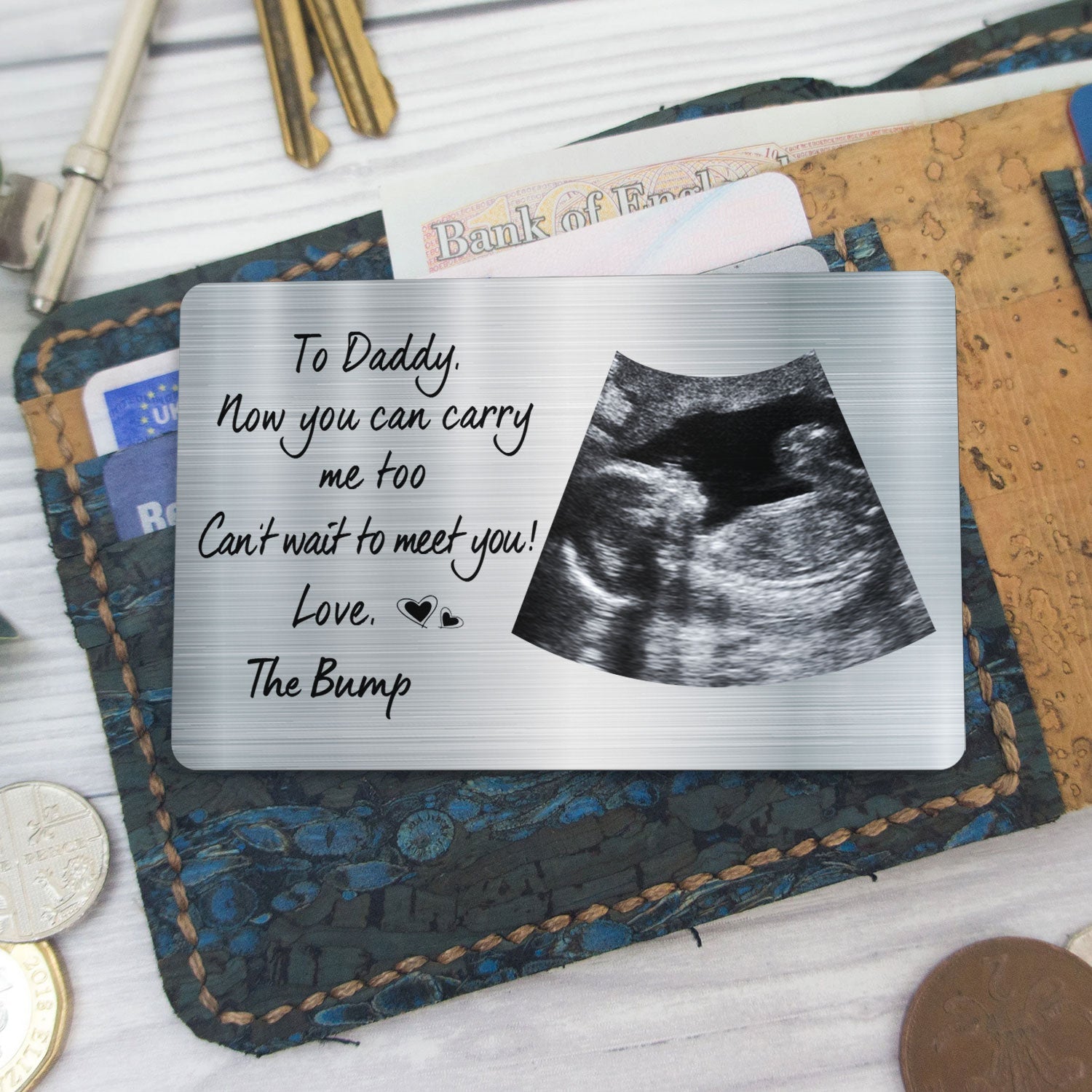 Custom Photo To Daddy Now You Can Carry Me Too - Gift For Dad, Father, New Parents - Personalized Aluminum Wallet Card