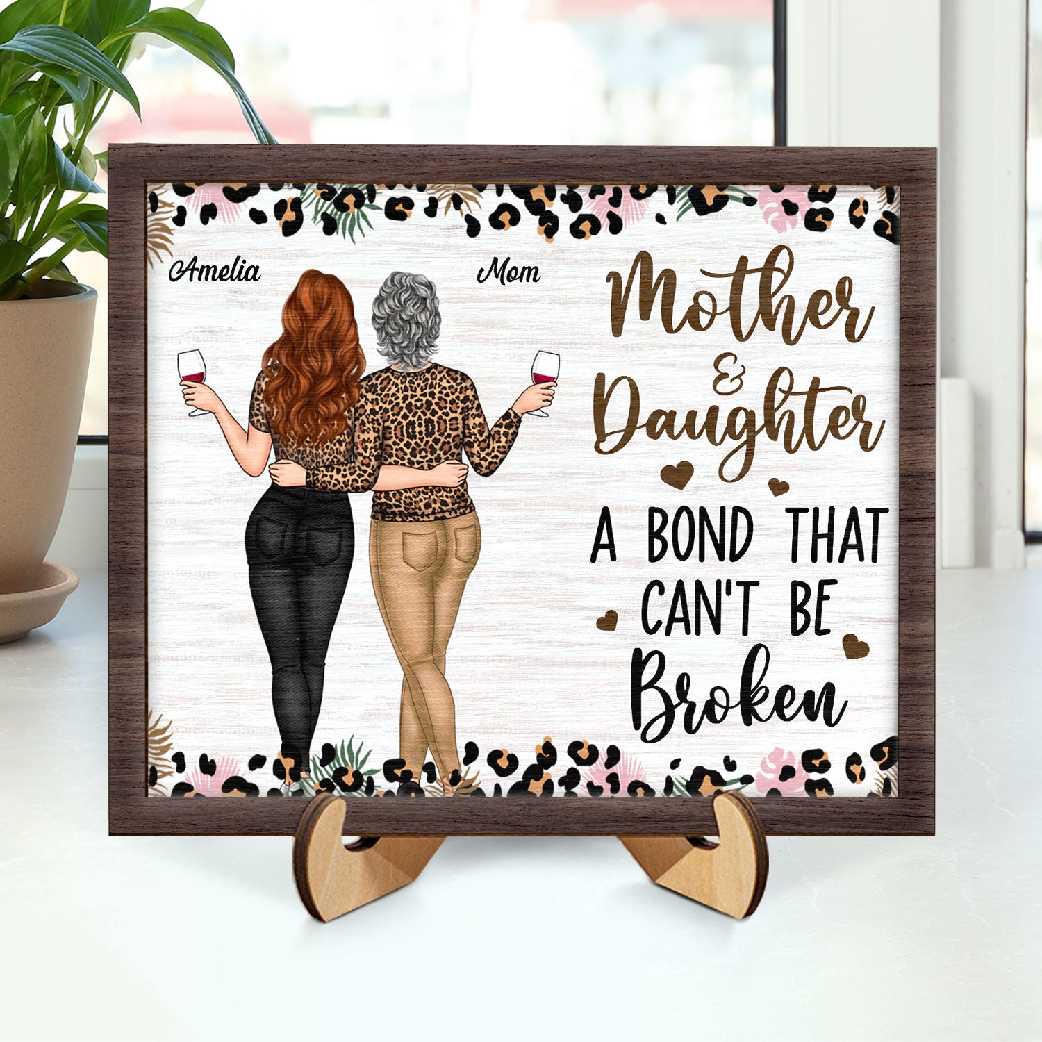 Mother & Daughters A Bond That Can't Be Broken - Gift For Mom, Mother, Grandma - Personalized 2-Layered Wooden Plaque With Stand