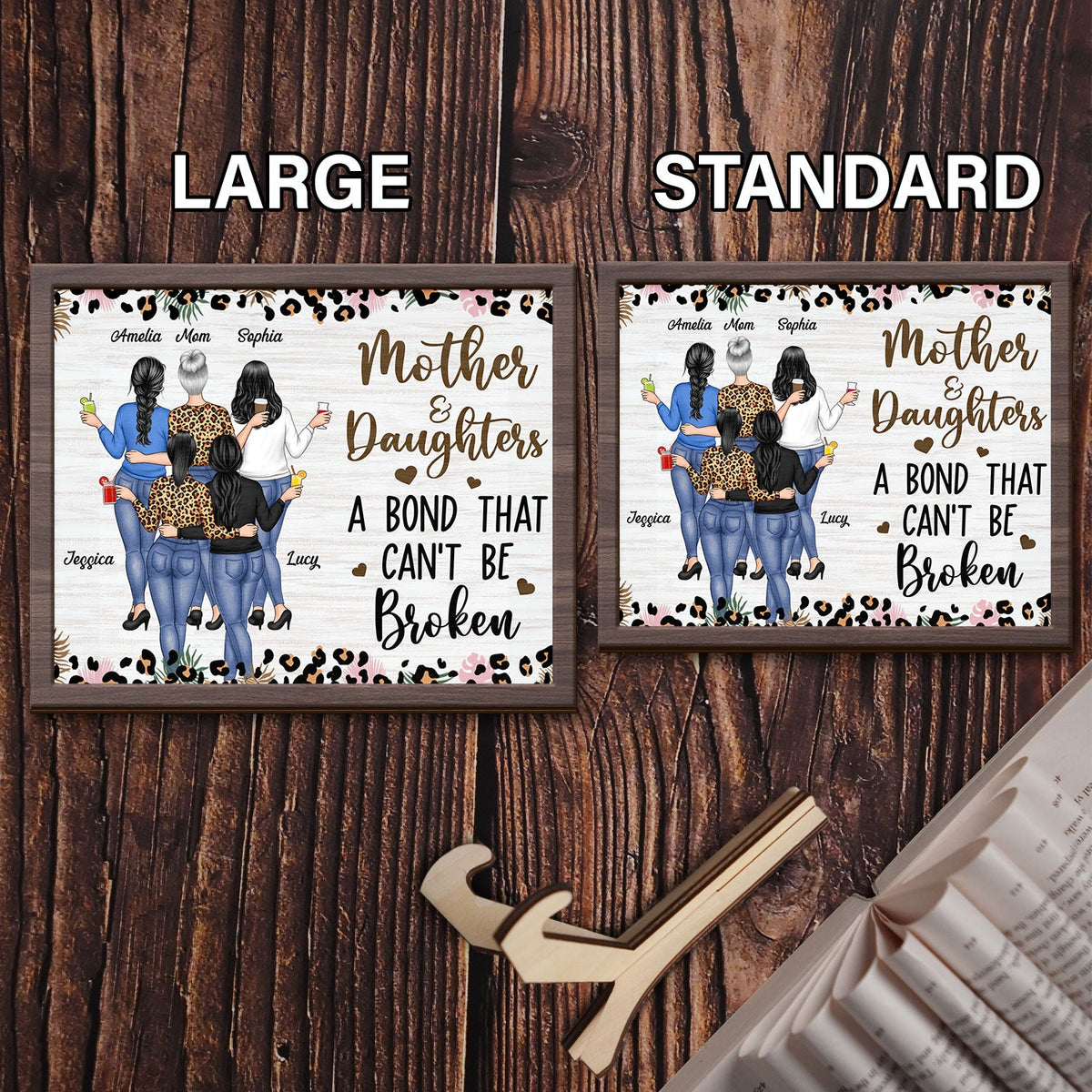 Mother & Daughters A Bond That Can't Be Broken - Gift For Mom, Mother, Grandma - Personalized 2-Layered Wooden Plaque With Stand