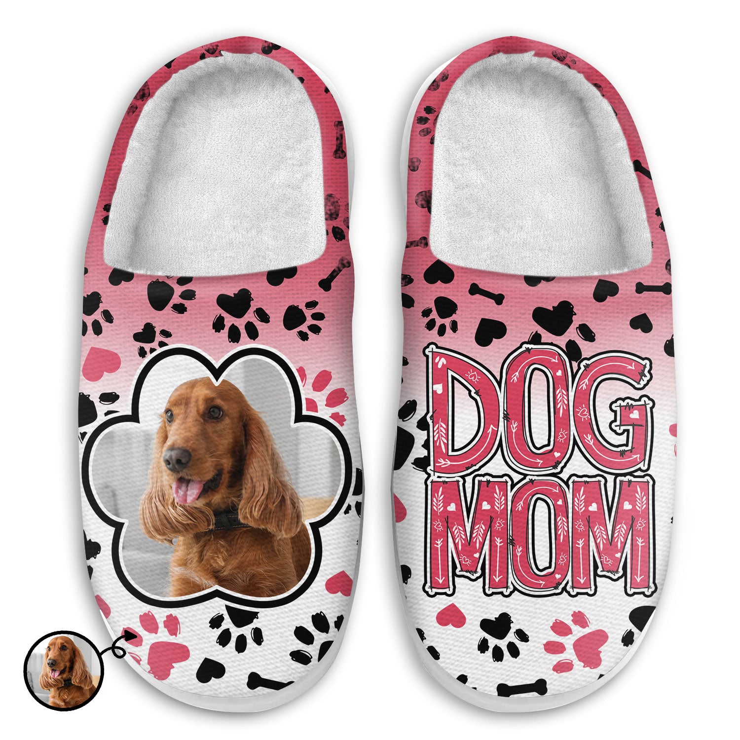 Custom Photo Dog Mom, Cat Mum, Fur Mama - Gift For Pet Lover, Women Who Love Dogs & Cats - Personalized Fluffy Slippers
